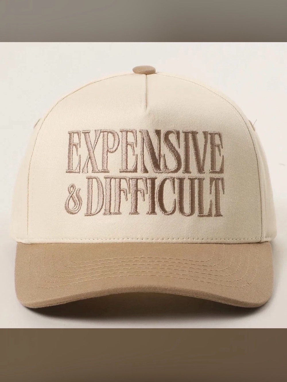 Expensive & Difficult Embroidered Cream and Tan Cap